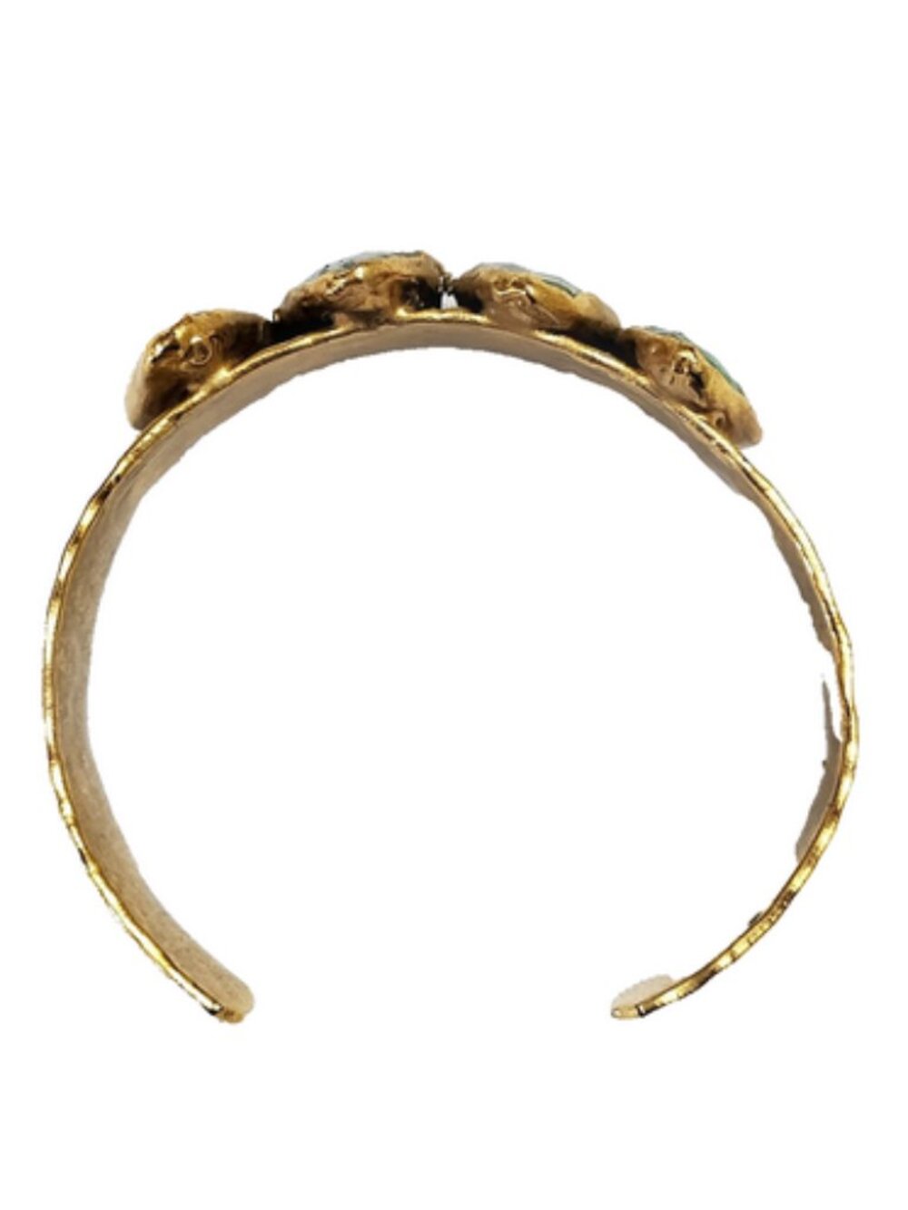 Hammered Cuff Bracelet Gold-Tone Bezel-Set Green Stones Jasper Moss Agate - Picture 4 of 5